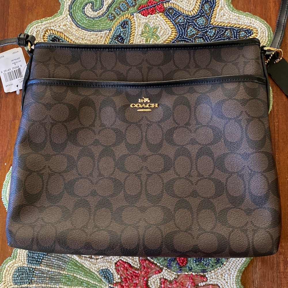 Coach Brown/Black Signature Canvas and Leather Swingpack File Crossbody Bag